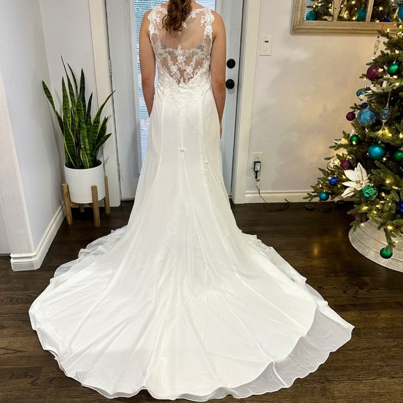Alfredo Angelo Chiffon Wedding Dress Sweetheart Lace Applique Gown with … - Picture 7 of 14